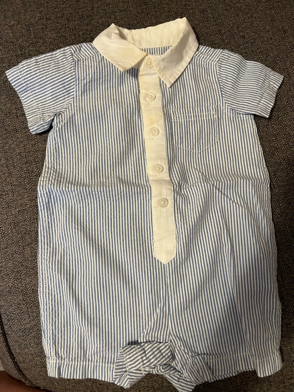 Hope and Henry Blue Seersucker Baby Shortall Romper 3-6 Months